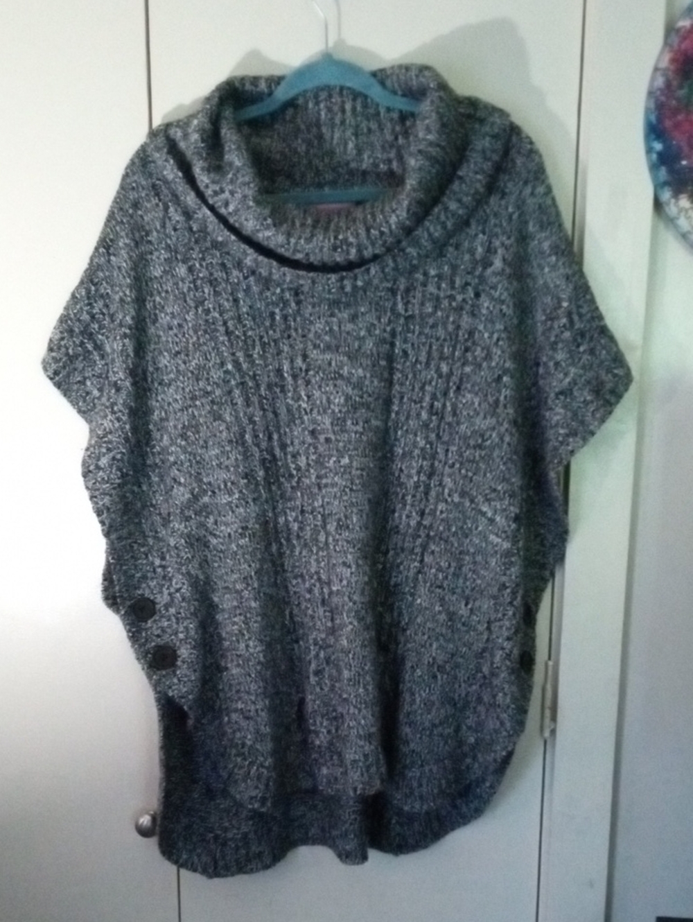 Woman Within Marbled Gray Cowl Neck Poncho Sweater 1X